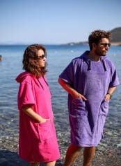 Pembe Cepli Kapşonlu Havlu Panço