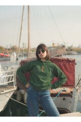 Denizatı Nakışlı Kapüşonlu Sweatshirt L - Yeşil