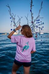 Balina Nakışlı Oversize Pamuklu Süprem T-Shirt Pembe