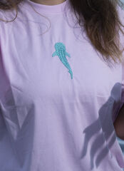 Balina Nakışlı Oversize Pamuklu Süprem T-Shirt Pembe