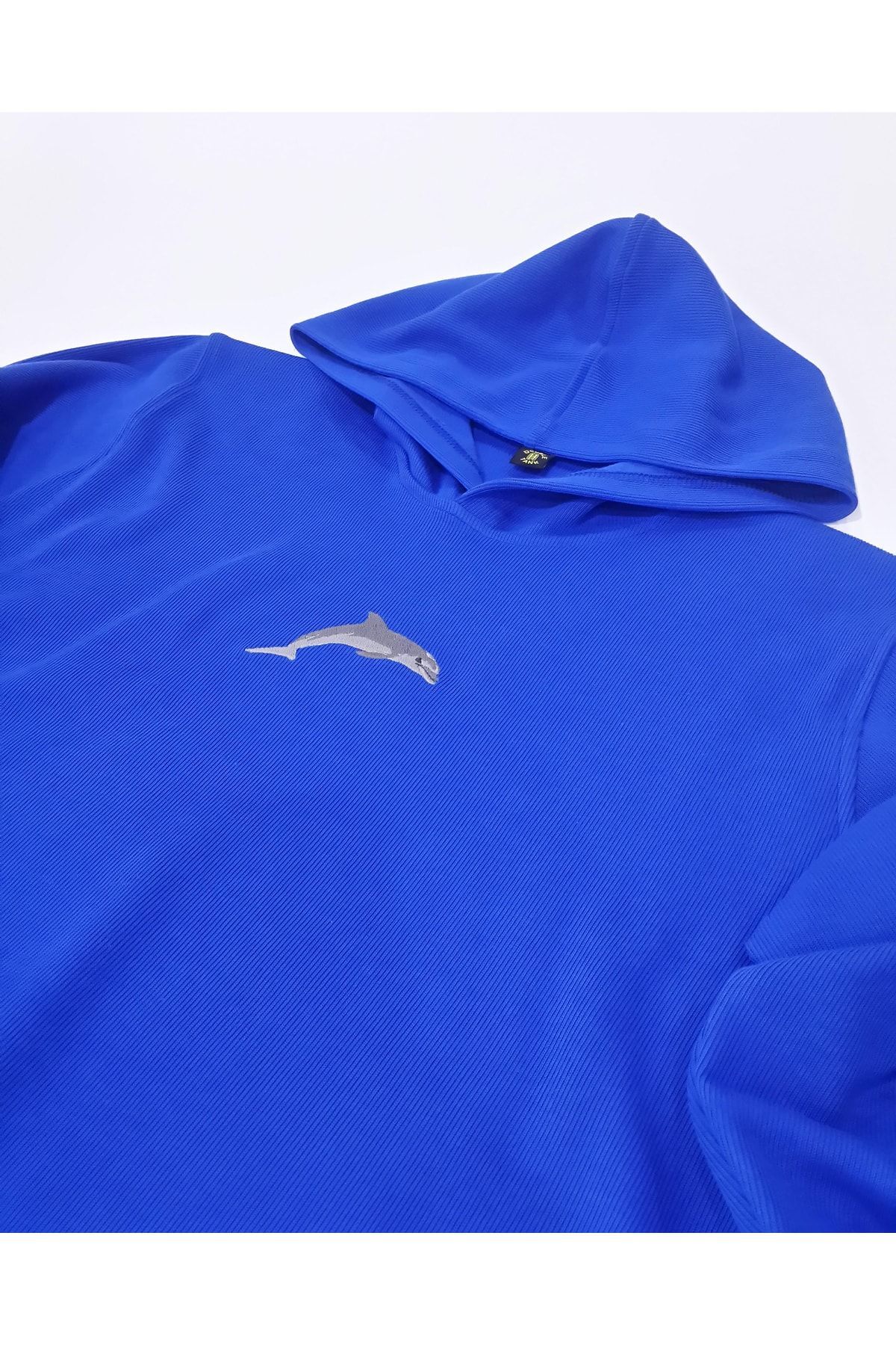 Yunus Balığı Nakışlı Kapüşonlu Sweatshirt 2XL - Mavi