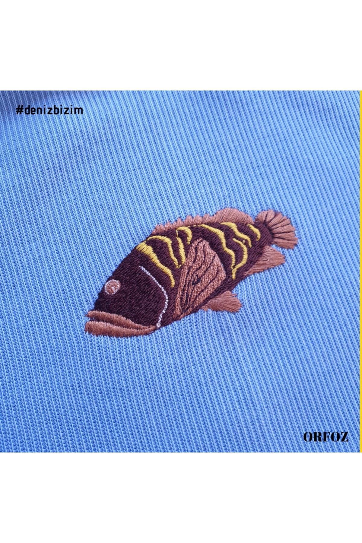 Orfoz Balığı Nakışlı Kapüşonlu Sweatshirt