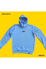 Orfoz Balığı Nakışlı Kapüşonlu Sweatshirt 2XL - Açık Mavi