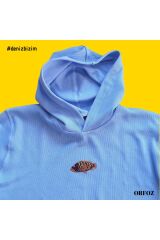 Orfoz Balığı Nakışlı Kapüşonlu Sweatshirt L - Açık Mavi