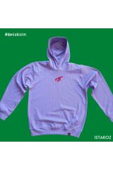 Istakoz Nakışlı Kapüşonlu Sweatshirt S - Lila