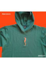 Denizatı Nakışlı Kapüşonlu Sweatshirt XL - Yeşil
