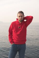 Deniz Kaplumbağası Nakışlı Kapüşonlu Sweatshirt XL - Kırmızı