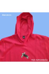 Deniz Kaplumbağası Nakışlı Kapüşonlu Sweatshirt XL - Kırmızı