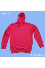 Deniz Kaplumbağası Nakışlı Kapüşonlu Sweatshirt S - Kırmızı