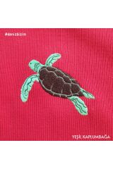 Deniz Kaplumbağası Nakışlı Kapüşonlu Sweatshirt M - Kırmızı