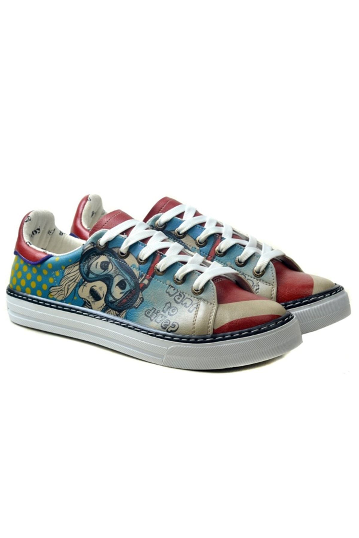 Tüplü Dalış Tasarımlı Vegan Deri Ayakkabı 40 - Desenli