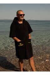 Siyah Cepli Kapşonlu Havlu Panço