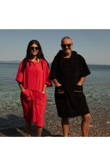 Siyah Cepli Kapşonlu Havlu Panço