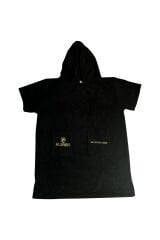 Siyah Cepli Kapşonlu Havlu Panço