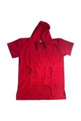 Kırmızı Cepli Kapşonlu Havlu Panço