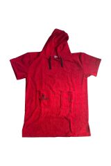 Kırmızı Cepli Kapşonlu Havlu Panço