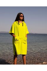 Fıstık Yeşili Cepli Kapşonlu Havlu Panço