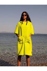 Fıstık Yeşili Cepli Kapşonlu Havlu Panço