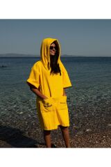 Sarı Cepli Kapşonlu Havlu Panço