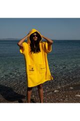 Sarı Cepli Kapşonlu Havlu Panço