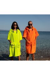 Turuncu Cepli Kapşonlu Havlu Panço