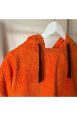 Turuncu Cepli Kapşonlu Havlu Panço