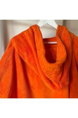 Turuncu Cepli Kapşonlu Havlu Panço