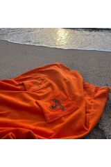 Turuncu Cepli Kapşonlu Havlu Panço