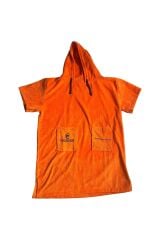 Turuncu Cepli Kapşonlu Havlu Panço