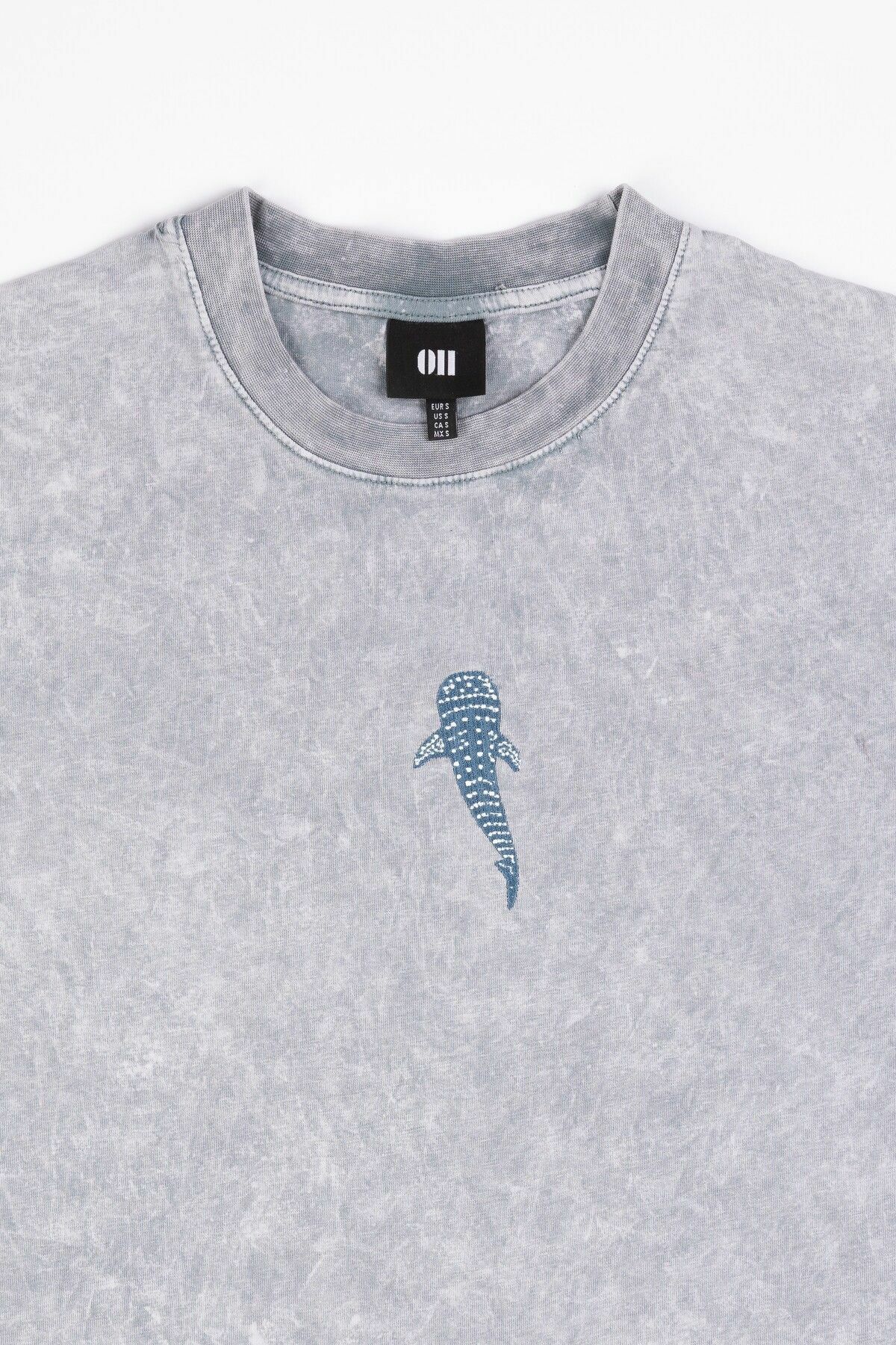 Whale Shark Nakışlı Yıkamalı Oversize T-Shirt S - Gri