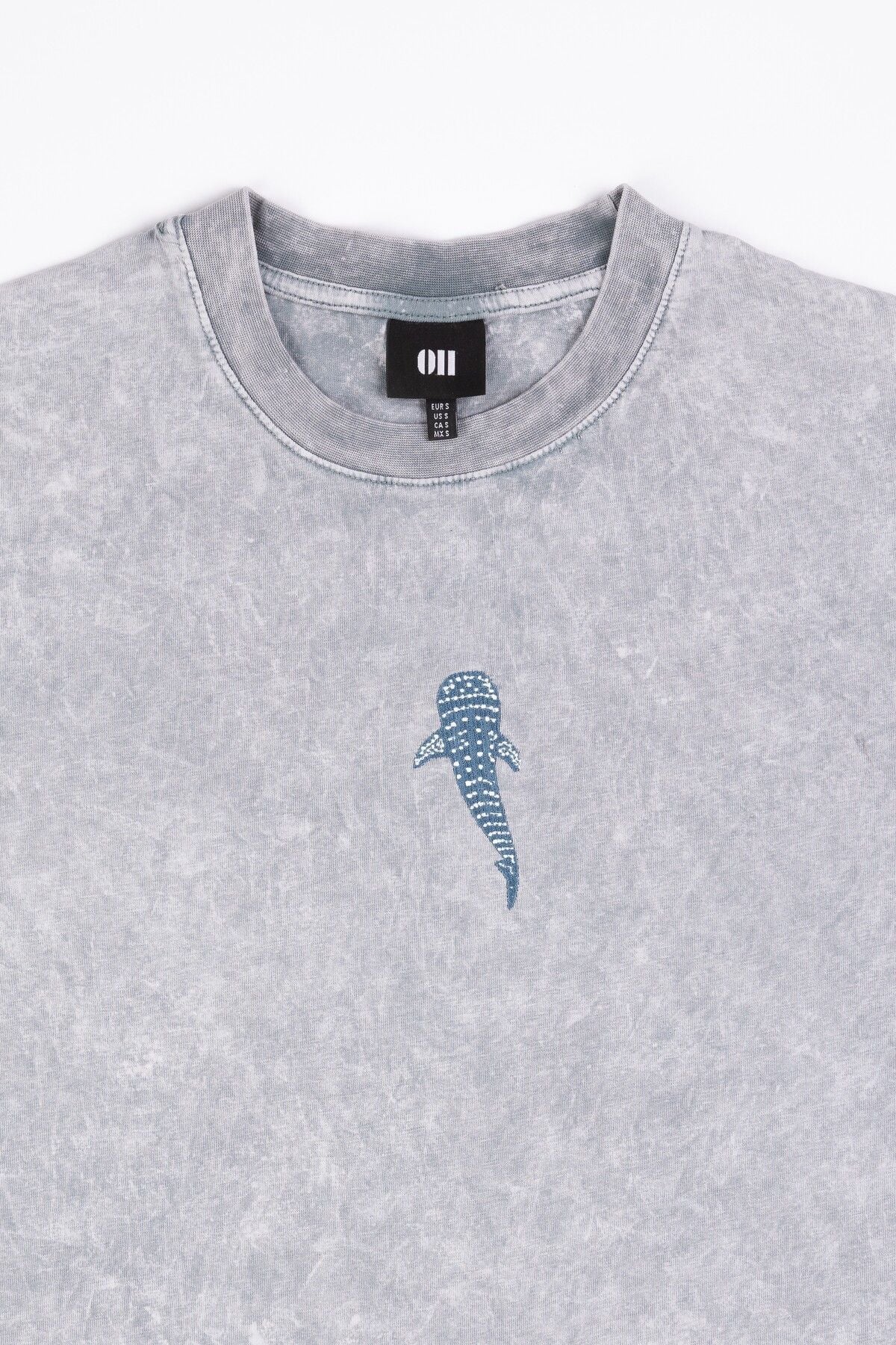 Whale Shark Nakışlı Yıkamalı Oversize T-Shirt S - Gri