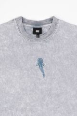 Whale Shark Nakışlı Yıkamalı Oversize T-Shirt S - Gri