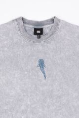 Whale Shark Nakışlı Yıkamalı Oversize T-Shirt S - Gri