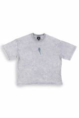 Whale Shark Nakışlı Yıkamalı Oversize T-Shirt S - Gri