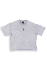 Whale Shark Nakışlı Yıkamalı Oversize T-Shirt S - Gri