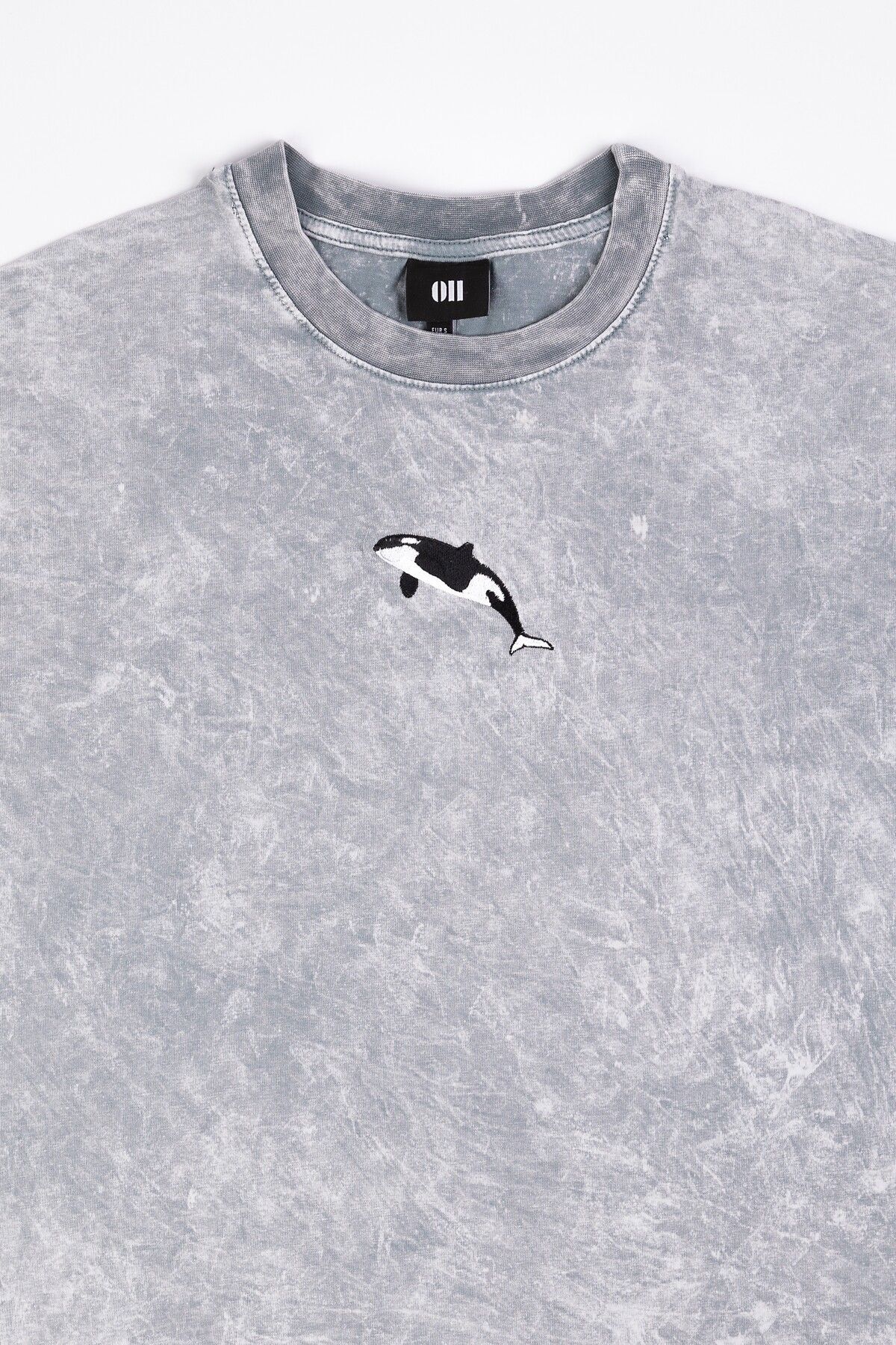Orca Nakışlı Yıkamalı Oversize T-Shirt XL - Gri