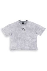Orca Nakışlı Yıkamalı Oversize T-Shirt XL - Gri