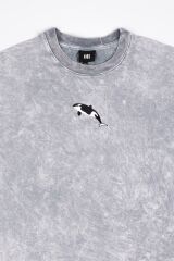 Orca Nakışlı Yıkamalı Oversize T-Shirt L - Gri