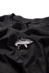 Köpekbalığı Nakışlı Yıkamalı Oversize T-Shirt