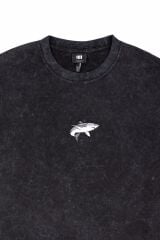 Köpekbalığı Nakışlı Yıkamalı Oversize T-Shirt