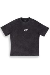 Köpekbalığı Nakışlı Yıkamalı Oversize T-Shirt