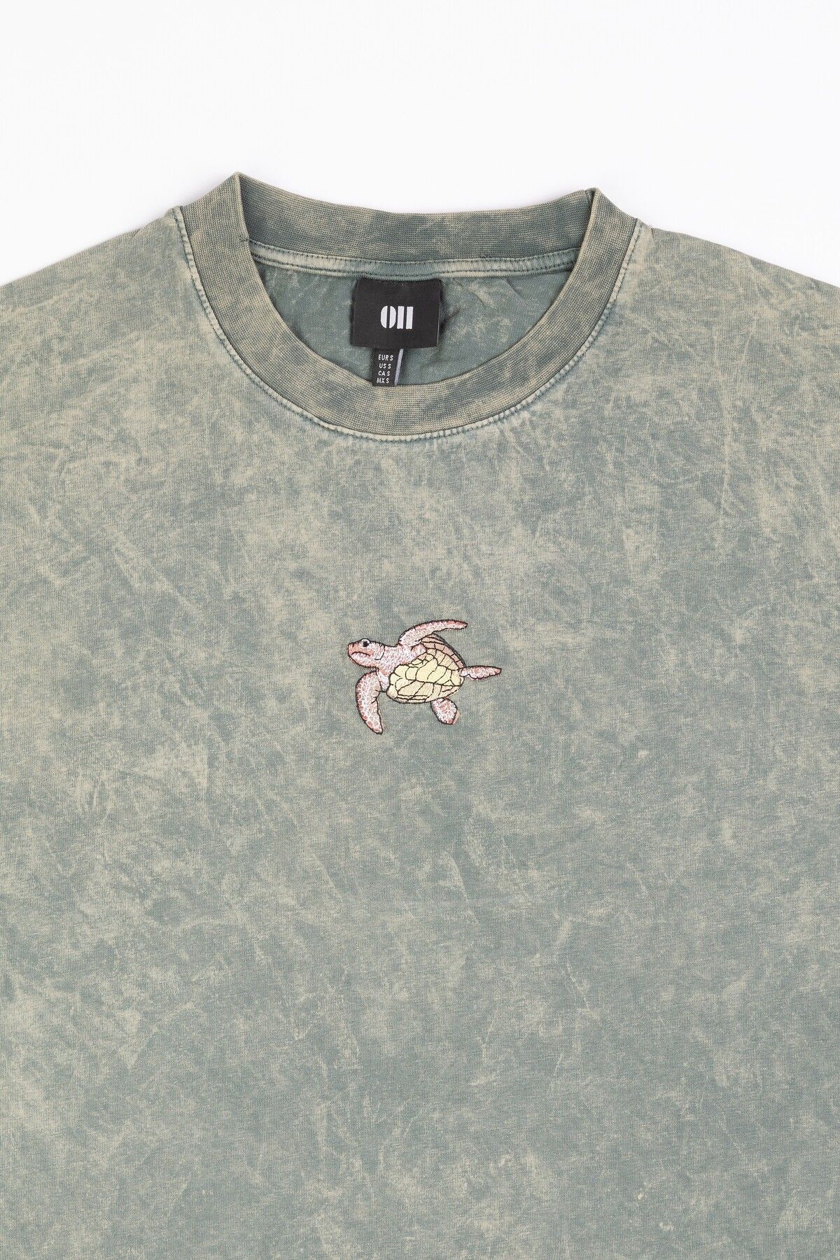 Kaplumbağa Nakışlı Yıkamalı Oversize T-Shirt XL - Yeşil