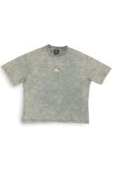 Kaplumbağa Nakışlı Yıkamalı Oversize T-Shirt L - Yeşil