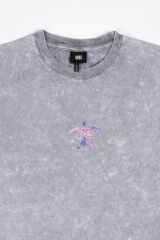 Kaplumbağa Nakışlı Yıkamalı Oversize T-Shirt L - Gri