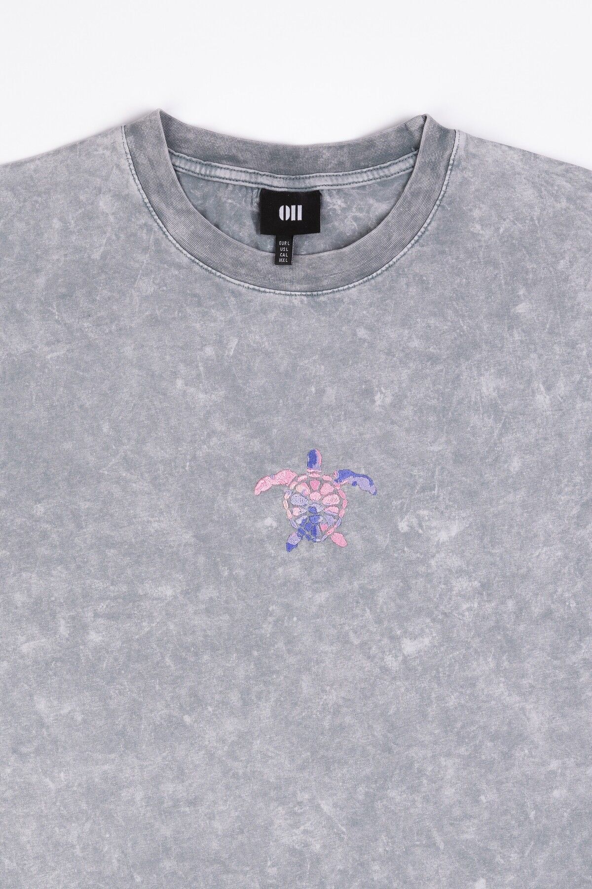 Kaplumbağa Nakışlı Yıkamalı Oversize T-Shirt XL - Gri
