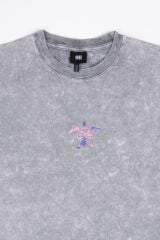 Kaplumbağa Nakışlı Yıkamalı Oversize T-Shirt XL - Gri