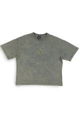 Kaplumbağa Crush Nakışlı Yıkamalı Oversize T-Shirt M - Yeşil
