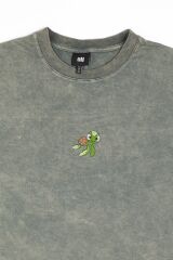 Kaplumbağa Crush Nakışlı Yıkamalı Oversize T-Shirt L - Yeşil