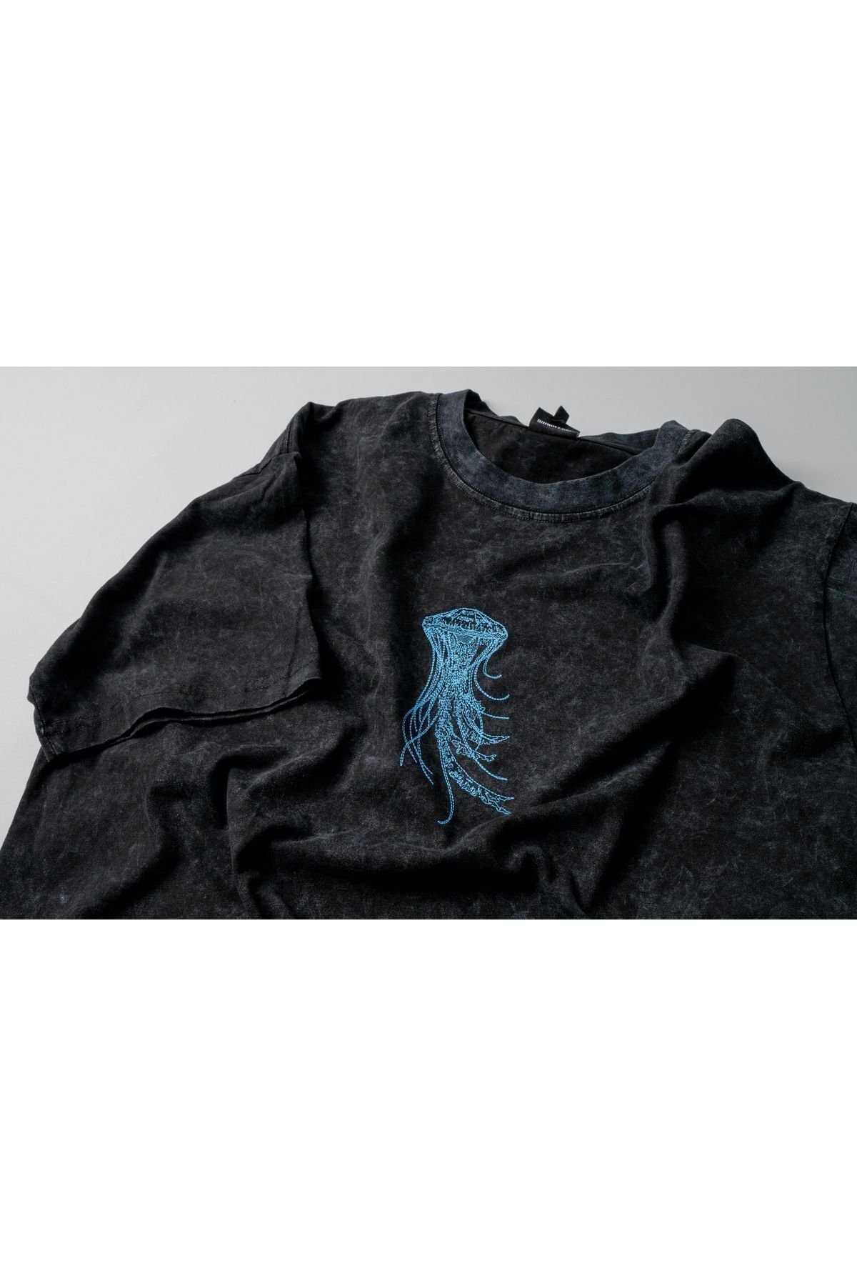 Jelly Fish Nakışlı Yıkamalı Oversize T-Shirt
