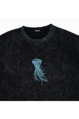 Jelly Fish Nakışlı Yıkamalı Oversize T-Shirt